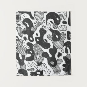 abstract doodle style camouflage,black tapestry