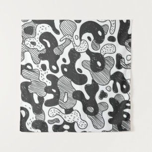 abstract doodle style camouflage,black tapestry