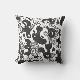 abstract doodle style camouflage,black throw pillow