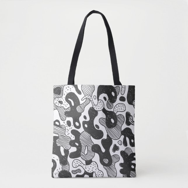 abstract doodle style camouflage,black tote bag (Front)