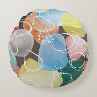 Abstract Doodles: Watercolor Minimalist Art Round Pillow