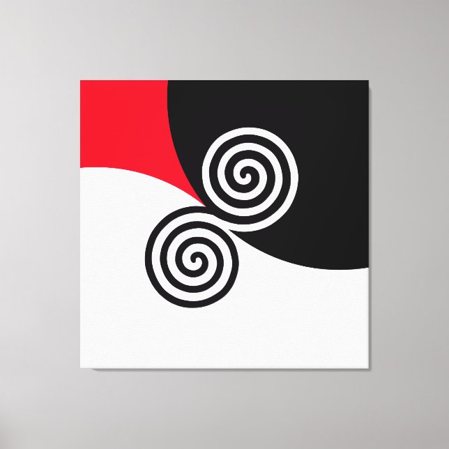 Abstract Double Spiral on Black Red & White Canvas Print (Front)