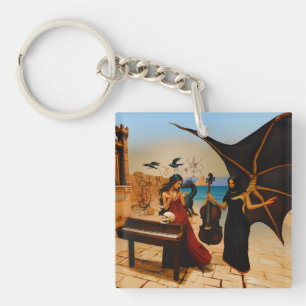 Abstract Dragon Skull Occult Dark Witchy AI Art Keychain