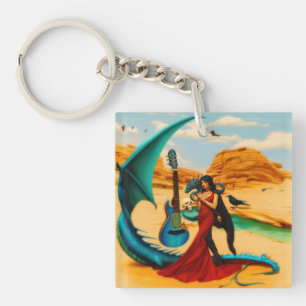 Abstract Dragon Skull Occult Dark Witchy AI Art Keychain