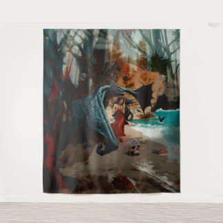 Abstract Dragon Skull Occult Dark Witchy AI Art Tapestry