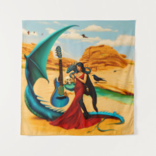 Abstract Dragon Skull Occult Dark Witchy AI Art Tapestry