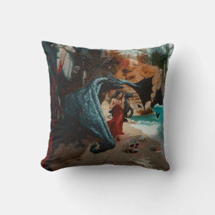 Abstract Dragon Skull Occult Dark Witchy AI Art Throw Pillow