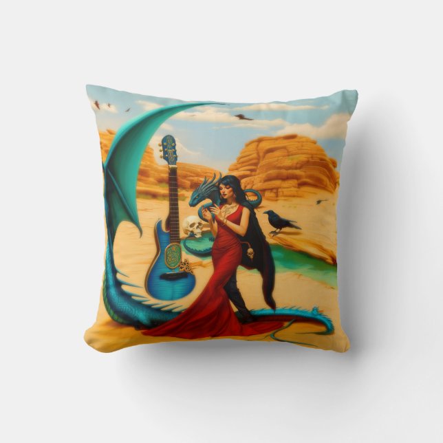 Abstract Dragon Skull Occult Dark Witchy AI Art Throw Pillow (Front)