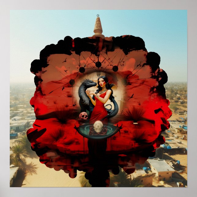 Abstract Dragon Skull Witchy AI Art Matte Value Poster (Front)