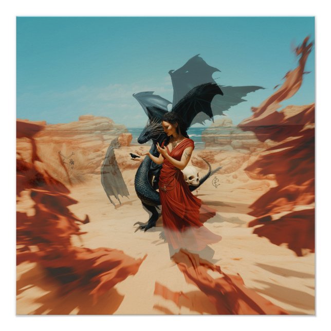 Abstract Dragon Skull Witchy AI Art Semi-Gloss Poster (Front)