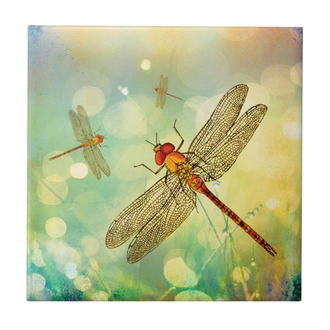 Abstract Dragonflies in a Garden Ceramic Tile (Front)