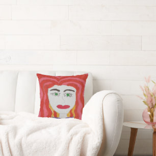 Abstract Drawing: Face of a Red Haired Girl Throw Pillow