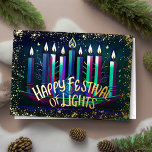 Abstract Drawing Menorah Festival of Lights Blue Foil Holiday Card<br><div class="desc">Abstract Drawing of Menorah Festival of Lights Gold Blue</div>