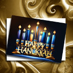 Abstract Drawing Menorah Happy Hanukkah Gold Blue Foil Holiday Card<br><div class="desc">Drawing of Menorah Happy Hanukkah Gold Blue</div>