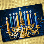 Abstract Drawing Menorah Happy Hanukkah Gold Blue Foil Holiday Card<br><div class="desc">Drawing of Menorah Happy Hanukkah Gold Blue</div>