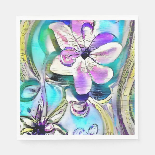 Abstract drawing of colourful flowers  napkin (Front)
