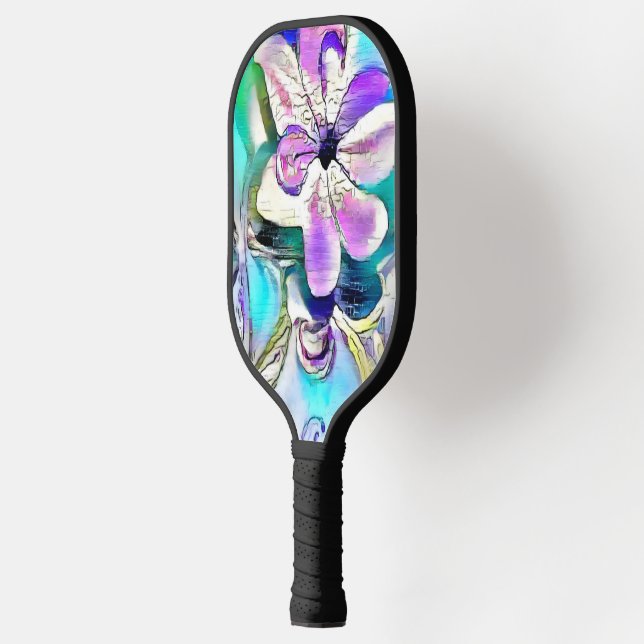 Abstract drawing of colourful flowers  pickleball paddle (Left)
