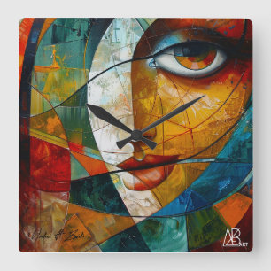 Abstract drawing of girl's eyes square wall clock