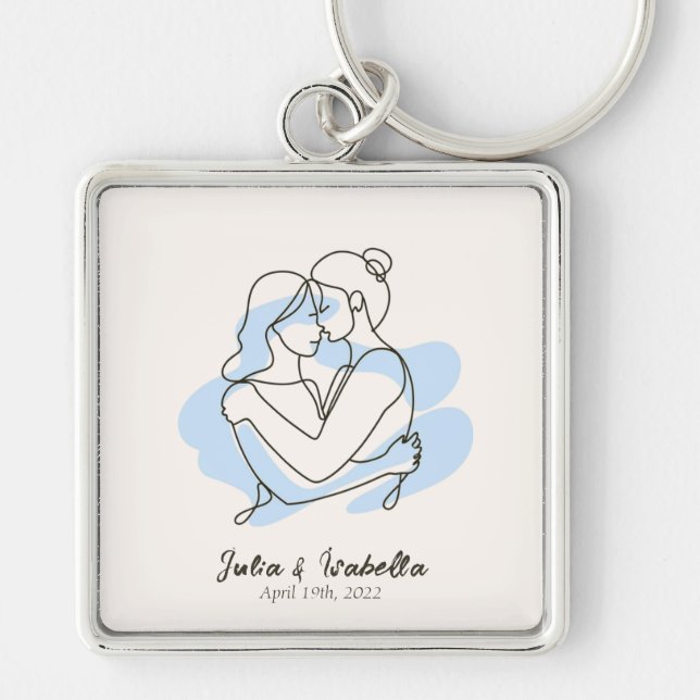 Abstract Drawing of Lesbian Couple Personalized Keychain (Front)