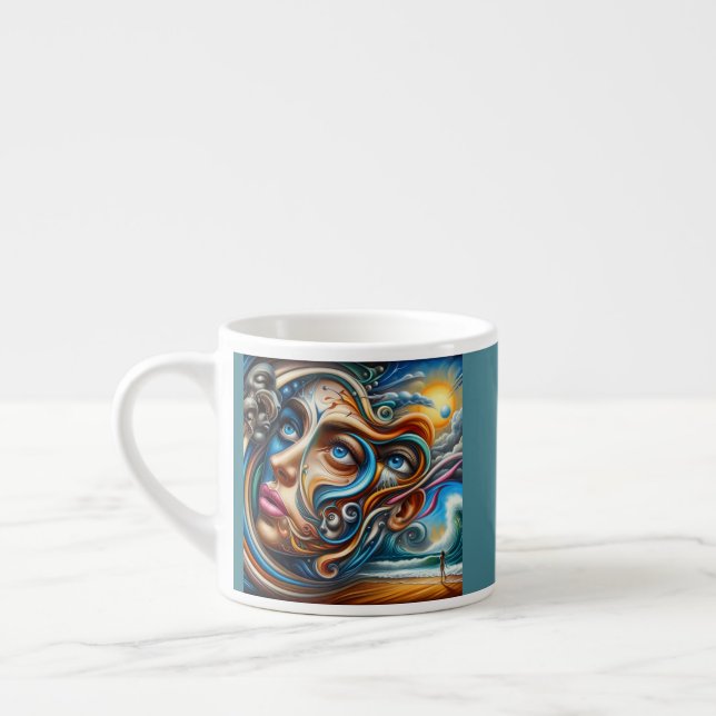 Abstract Dreamscape Ocean Serenity & Cosmic Wonder Espresso Cup (Left)