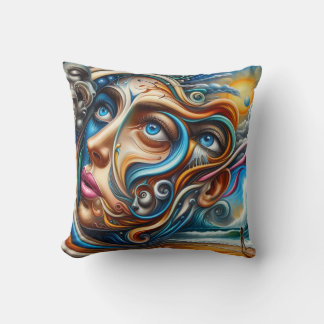 Abstract Dreamscape Ocean Serenity & Cosmic Wonder Throw Pillow
