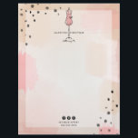 Abstract Dress Form Fashion Boutique Retail Letterhead<br><div class="desc">Line drawing of dress form with pink brushstroke and black paint splatter.  Background is pink abstract inspired design with dots at top left and bottom right.</div>