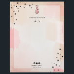 Abstract Dress Form Fashion Boutique Retail Letterhead<br><div class="desc">Line drawing of dress form with pink brushstroke and black paint splatter.  Background is pink abstract inspired design with dots at top left and bottom right.</div>