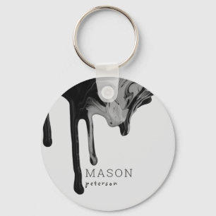 Abstract Dripping Paint Black Gray Promotional Keychain