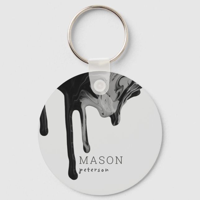 Abstract Dripping Paint Black Gray Promotional Keychain (Front)