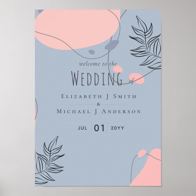 Abstract Dusty BLUE Blush PINK Wedding Budget Poster (Front)
