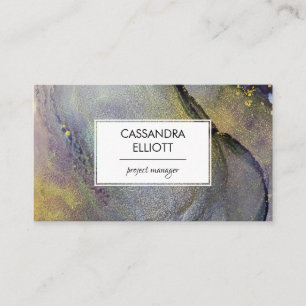 Abstract Dusty Blue & Gold Alcohol Ink Liquid Art Business Card