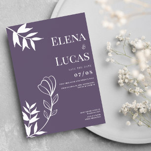Abstract dusty purple white sketch floral wedding invitation
