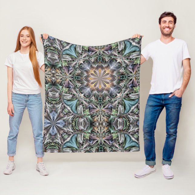 Abstract Dusty Succulent Garden Rosette Pattern Fleece Blanket (In Situ)
