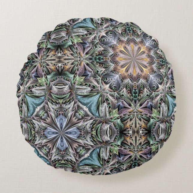 Abstract Dusty Succulent Garden Rosette Pattern Round Pillow (Front)