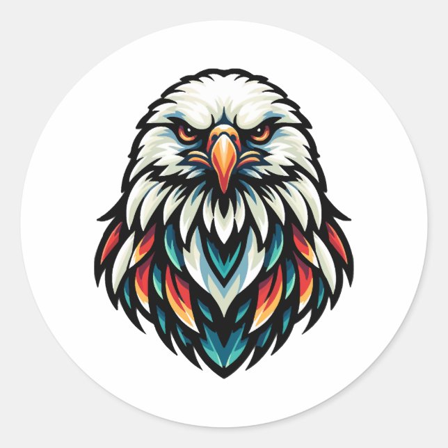 Abstract Eagle Portrait in Vivid Hues Classic Round Sticker (Front)