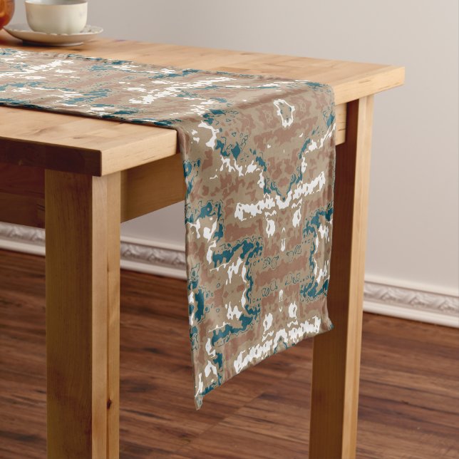 Abstract Earth Camouflage Brown Short Table Runner (In Situ)