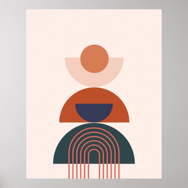 Abstract Earth Tone Blue Arch Circle Geometric Poster (Front)