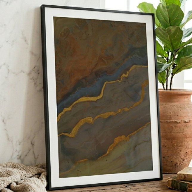 Abstract Earth Tone Geode Marble Poster (Earthy geode print for grandfather housewarming poster)