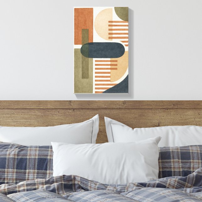 Abstract Earth Tone Geometric Shapes Canvas Print (Insitu(Bedroom))