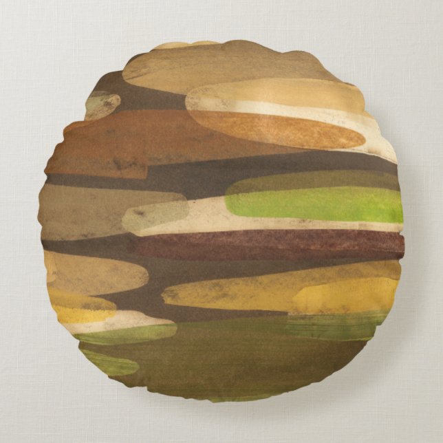 Abstract Earth Tone Landscape Round Pillow (Front)