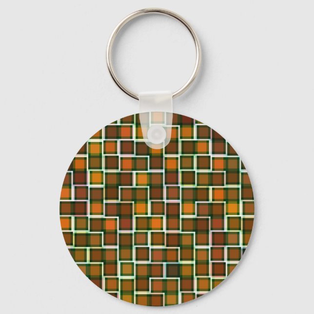 Abstract Earth Tone Mosaic Squares Pattern Keychain (Front)