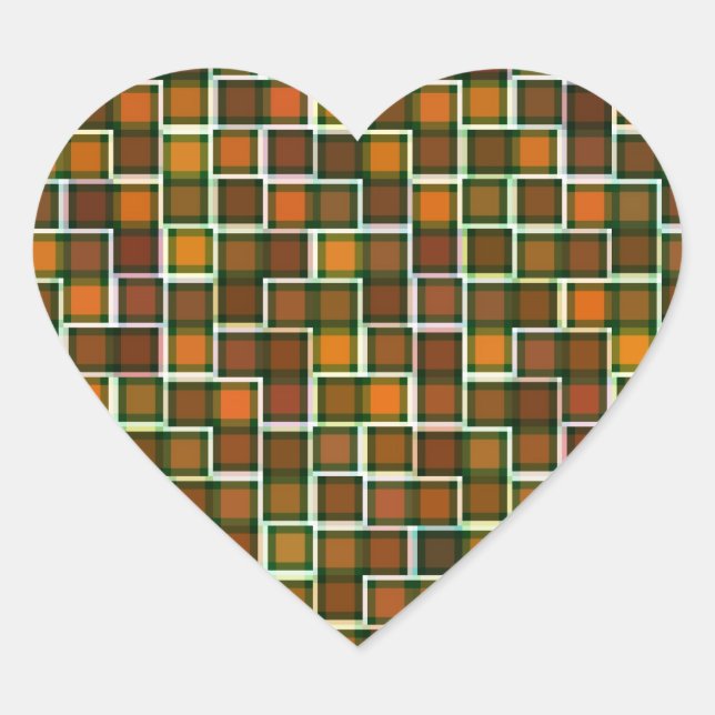 Abstract Earth Tone Squares Pattern Heart Sticker (Front)