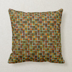 Abstract Earth Tone Squares Pattern Throw Pillow