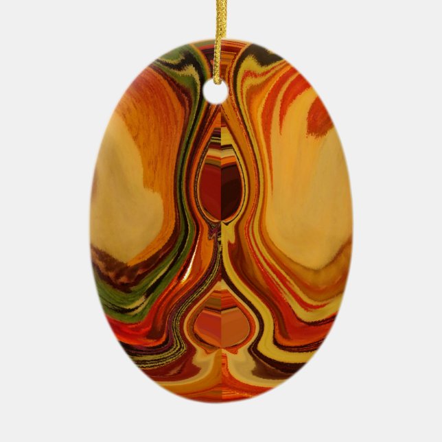 Abstract Earth Tone Swirl Art Print Ceramic Ornament (Front)