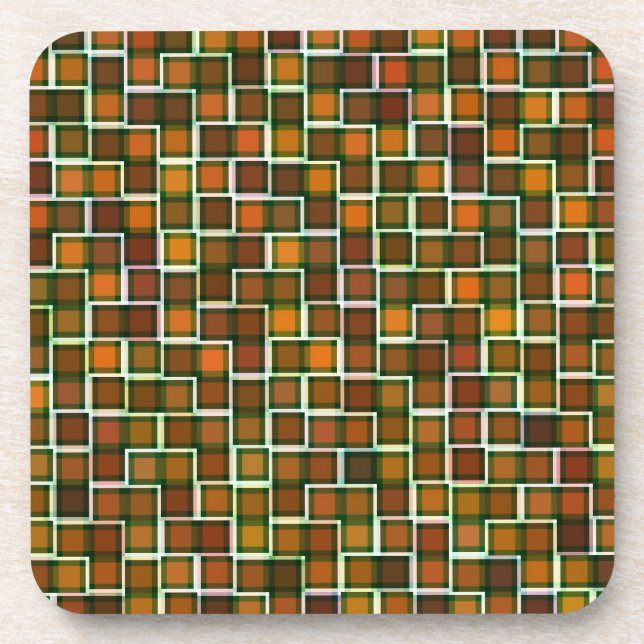 Abstract Earth Toned Square Pattern Coasters (Front)