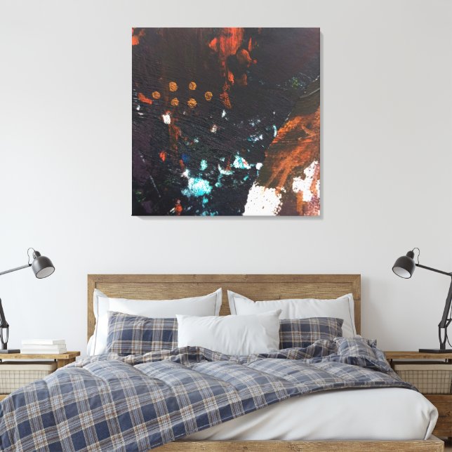 Abstract Earth Tones with Cobalt Blue, Red, Copper Canvas Print (Insitu(Bedroom))
