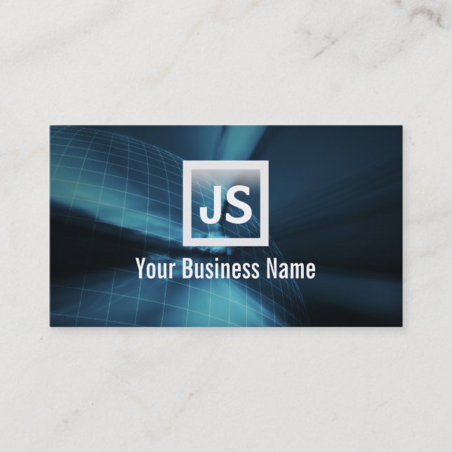 Abstract Earth Wireframe Blue Dark Business Card (Front)