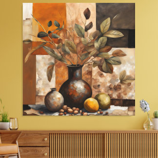 Abstract Earthy Still Life - Terracotta & Olive  Canvas Print