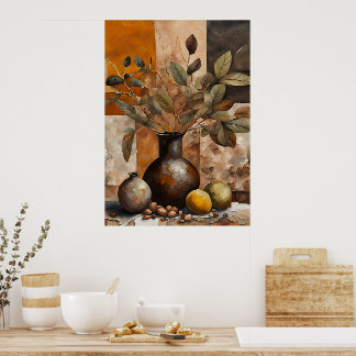 Abstract Earthy Still Life - Terracotta & Olive  Poster