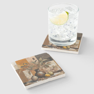 Abstract Earthy Still Life - Terracotta & Olive  Stone Coaster